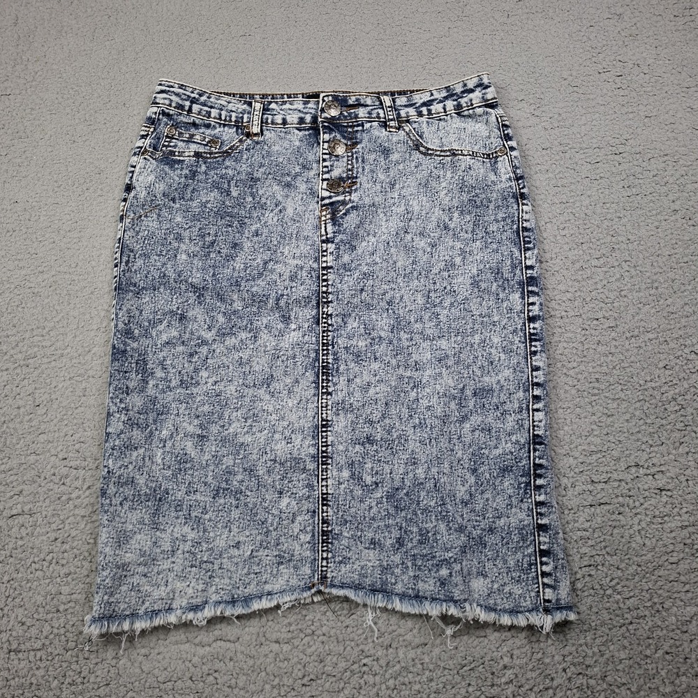 Vintage Acid Wash Denim Pencil Skirt Womens Large High Waist Button Fly